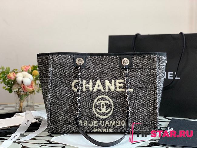 Chanel Deauville Black Canvas/Lambskin Shopping Tote 34cm - 1