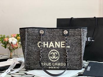 Chanel Deauville Black Canvas/Lambskin Shopping Tote 34cm