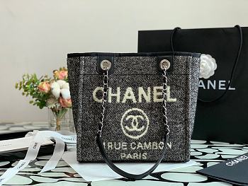 Chanel Deauville Black Canvas Shopping Tote 28cm