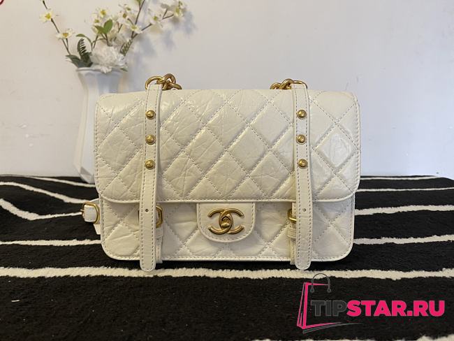 Chanel Flap Bag Aged Calfskin & Gold-Tone Metal White AS2696 - 1