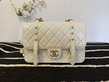 Chanel Flap Bag Aged Calfskin & Gold-Tone Metal White AS2696