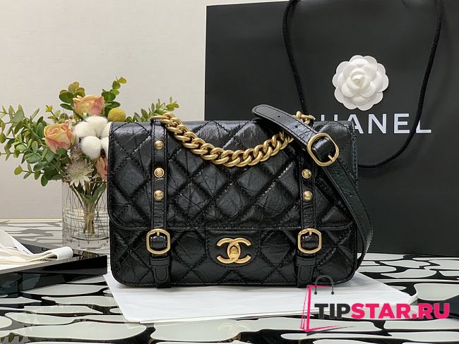 Chanel Flap Bag Aged Calfskin & Gold-Tone Metal Black AS2696  - 1