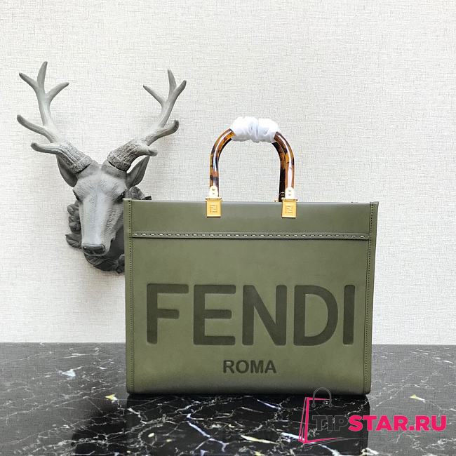 Fendi Sunshine Medium Green Leather Shopper  - 1