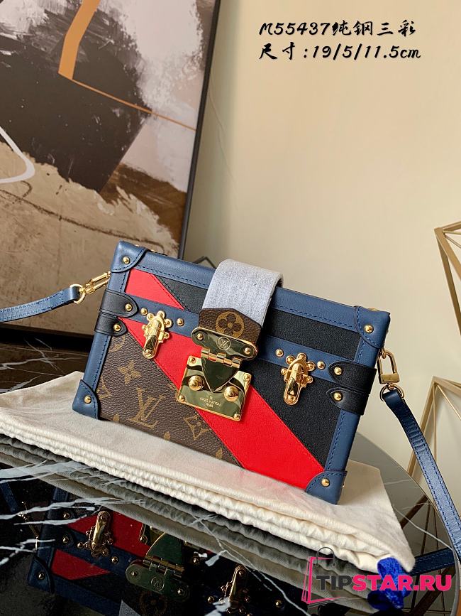 Louis Vuitton Petite Malle Box Shoulder Bag Navy Blue/Red/Black M55437 - 1