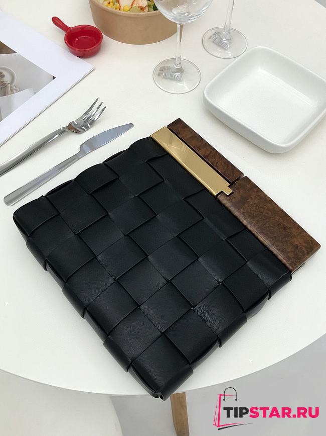 Bottega Veneta Snap Leather Clutch Bag Black  - 1