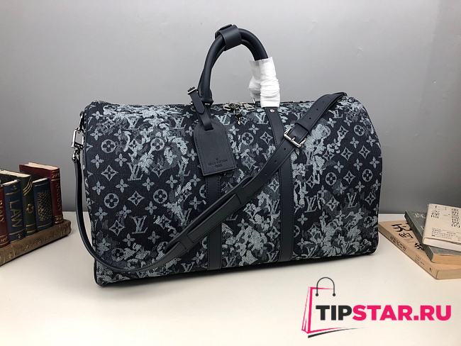 LV Monogram Tapestry Coated Canvas Keepall Bandouliere 50 M57285  - 1