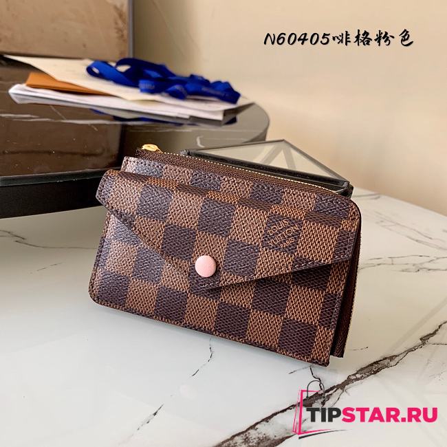 Louis Vuitton Card Holder Recto Verso Damier Ebene in Brown Pink N60405 - 1