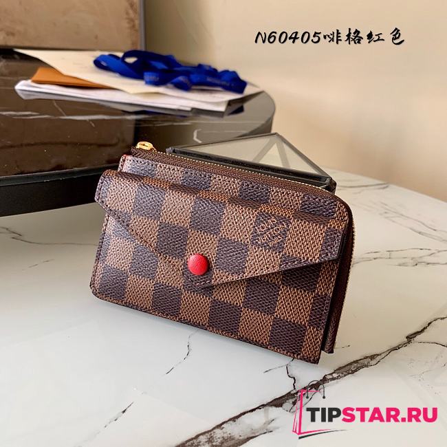 Louis Vuitton Card Holder Recto Verso Damier Ebene in Brown Red N60405 - 1