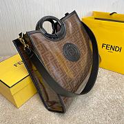 FENDI Capsule Large Shopping Bag Brown Cloth With Black Leather  - 5