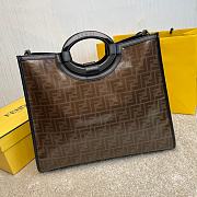 FENDI Capsule Large Shopping Bag Brown Cloth With Black Leather  - 4