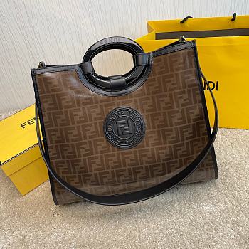 FENDI Capsule Large Shopping Bag Brown Cloth With Black Leather 