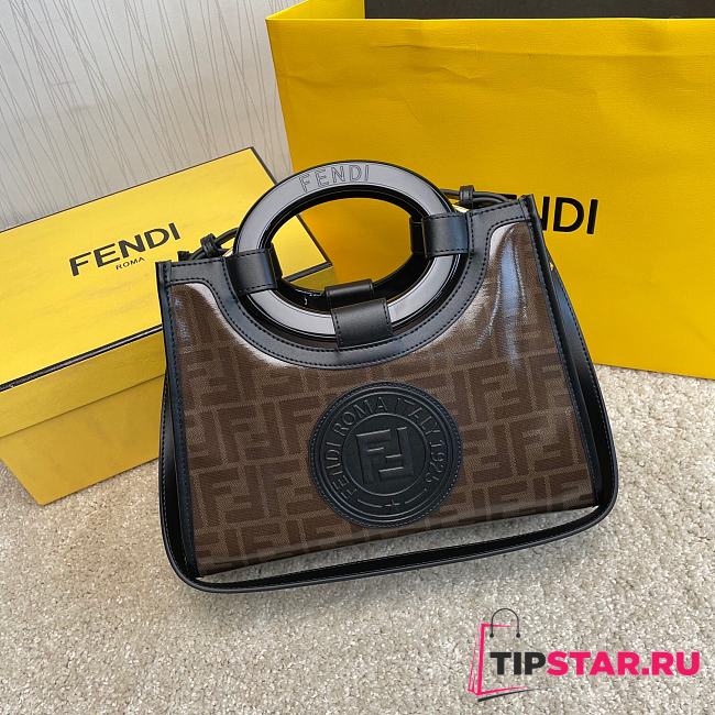 FENDI Capsule Small Shopping Bag Brown Cloth With Black Leather  - 1