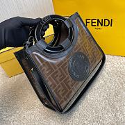 FENDI Capsule Small Shopping Bag Brown Cloth With Black Leather  - 4