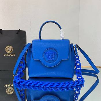 Versace LA Medusa small handbag lapis blue leather DBFI040 size 20cm