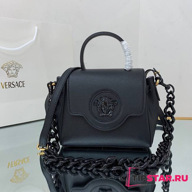 Versace LA Medusa black handbag orange leather DBFI040 size 20cm - 1