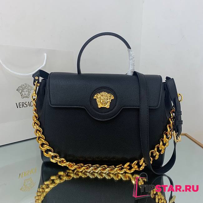 Versace LA Medusa large handbag black leather gold chain DBFI039 size 35cm - 1