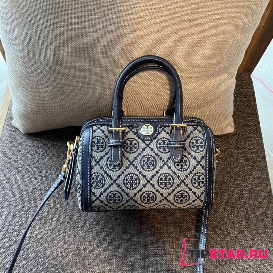 12313 TORY BURCH T Monogram Jacquard Barrel Bag NAVY