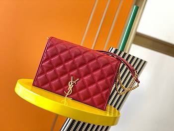 YSL Becky mini chain bag in carré-quilted lambskin in rouge eros size 25cm