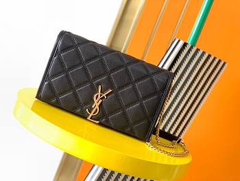 YSL Becky chain walle in quilted lambskin in black size 22.5cm