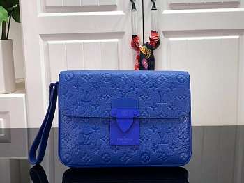 Louis Vuitton S Lock A4 pouch blue leather M80560 size 27cm