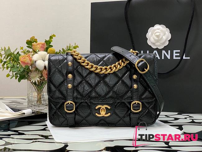 Chanel Flap bag aged calfskin & gold-tone metal in black AS2696 size 25cm - 1
