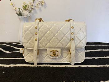 Chanel Flap bag aged calfskin & gold-tone metal in white AS2696 size 25cm