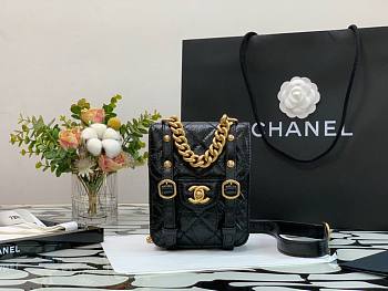 Chanel Mini flap bag aged calfskin & gold-tone metal in black AS2695 size 17cm