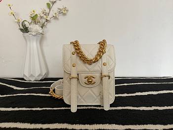 Chanel Mini flap bag aged calfskin & gold-tone metal in white AS2695 size 17cm