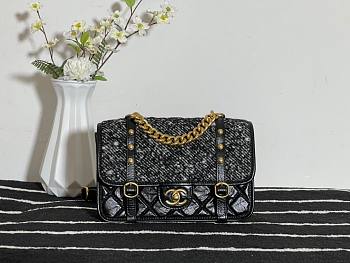 Chanel Flap bag aged calfskin & gold-tone metal tweeds fabrics AS2696 size 25cm
