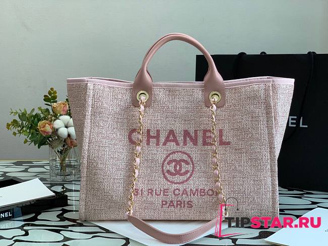 Chanel Large deauville shopping tote bag in pink size 38cm - 1