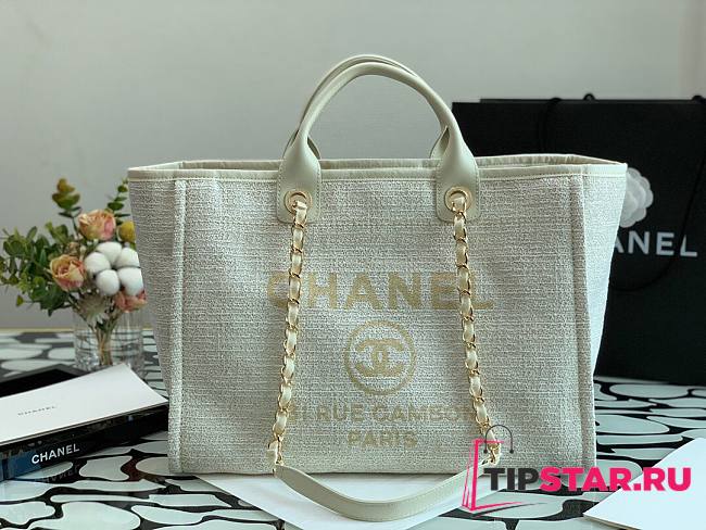 Chanel Large deauville shopping tote bag in white size 38cm - 1