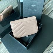 YSL Monogram small envelope wallet in grain de poudre embossed leather in nude A026K size 13.5cm - 6