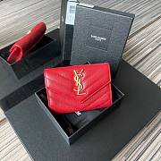 YSL Monogram small envelope wallet in grain de poudre embossed leather in red A026K size 13.5cm - 1