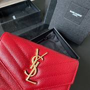 YSL Monogram small envelope wallet in grain de poudre embossed leather in red A026K size 13.5cm - 4