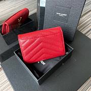 YSL Monogram small envelope wallet in grain de poudre embossed leather in red A026K size 13.5cm - 2