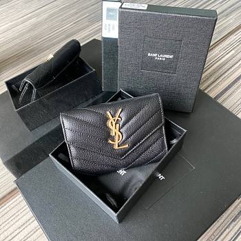 YSL Monogram small envelope wallet in grain de poudre embossed leather in black A026K size 13.5cm