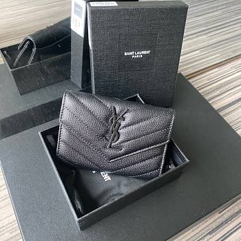 YSL Monogram small evelope wallet in grain de poudre embossed leather with black metal A026K size 13.5cm