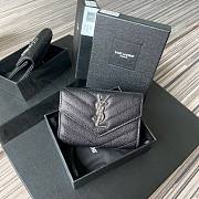 YSL Monogram small evelope wallet in grain de poudre embossed leather with siler metal A026K size 13.5cm - 1