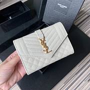 YSL Monogram small envelope wallet in mix matelassé grain de poudre embossed white leather A026K size 13.5cm - 1