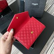YSL Monogram small envelope wallet in mix matelassé grain de poudre embossed red leather A026K size 13.5cm - 5
