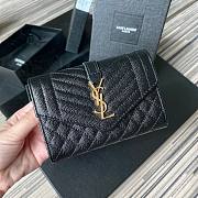 YSL Monogram small envelope wallet in mix matelassé grain de poudre embossed black leather with gold metal A026K size 13.5cm - 1