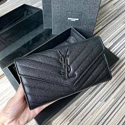YSL Monogram large flap wallet in grain de poudre embossed black leather with black metal size 19cm - 1