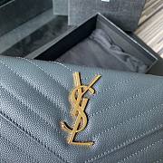 YSL Monogram large flap wallet in grain de poudre embossed gray leather size 19cm - 3