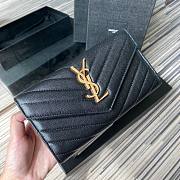 YSL Monogram large flap wallet in grain de poudre embossed black leather with gold metal size 19cm - 1