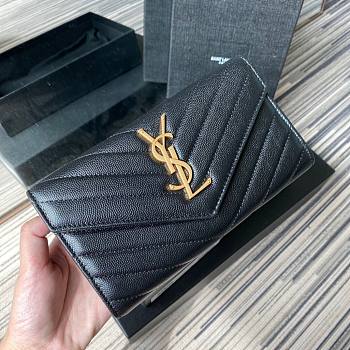 YSL Monogram large flap wallet in grain de poudre embossed black leather with gold metal size 19cm