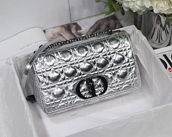 Dior medium Caro bag silver-tone crinkled metallic calfskin M8017 size 25.5cm