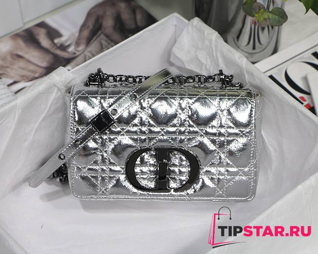 Dior small Caro bag silver-tone crinkled metallic calfskin M8017 size 20cm - 1