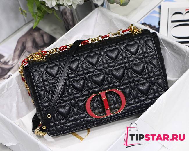 Dior medium Dioramour caro bag black cannage calfskin with heart motif size 25.5cm - 1