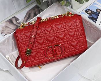 Dior medium Dioramour caro bag red cannage calfskin with heart motif size 25.5cm