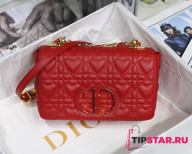Dior small Dioramour caro bag red cannage calfskin with heart motif size 20cm - 1